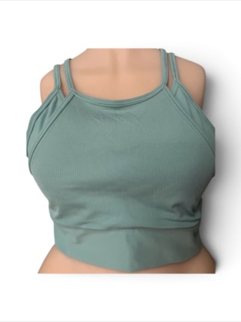 Nike Dri-FIT Sage Green Longline Dual Sports Bra • High Neck Layered Style • L